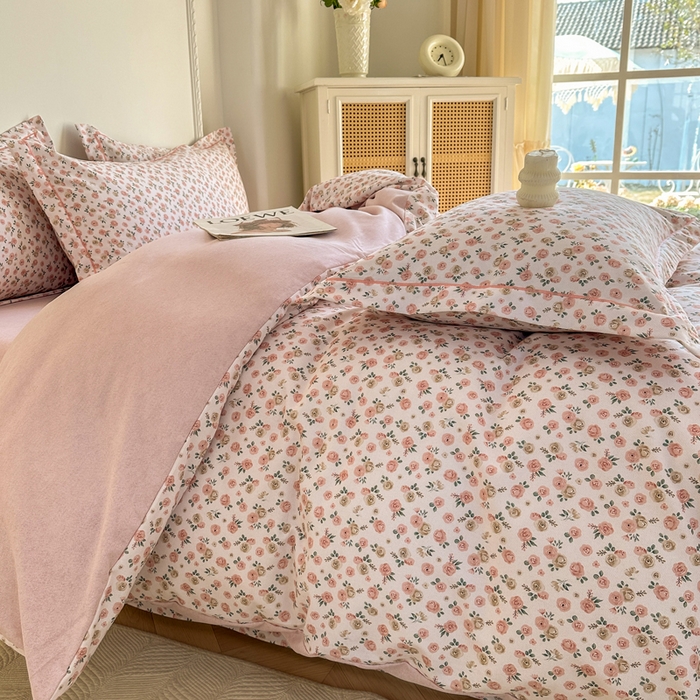 91家纺网 家纺一手货源 找家纺 凌鼎  2026新款混纺加厚磨毛四件套 玫瑰故事