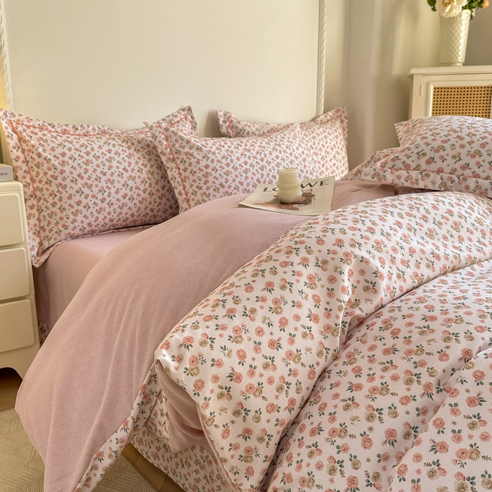 91家纺网 家纺一手货源 找家纺 凌鼎  2026新款混纺加厚磨毛四件套 玫瑰故事