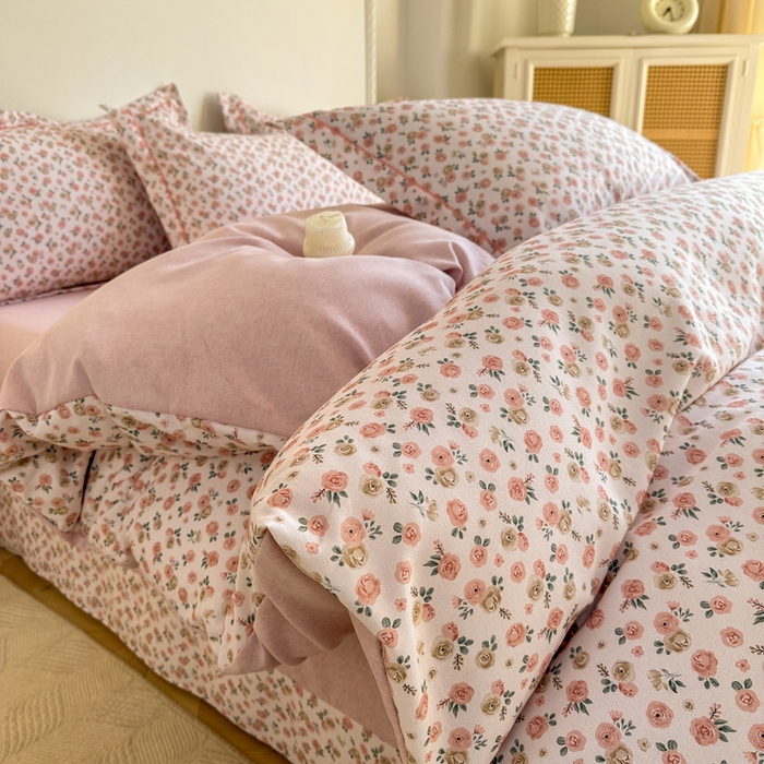 91家纺网 家纺一手货源 找家纺 凌鼎  2026新款混纺加厚磨毛四件套 玫瑰故事