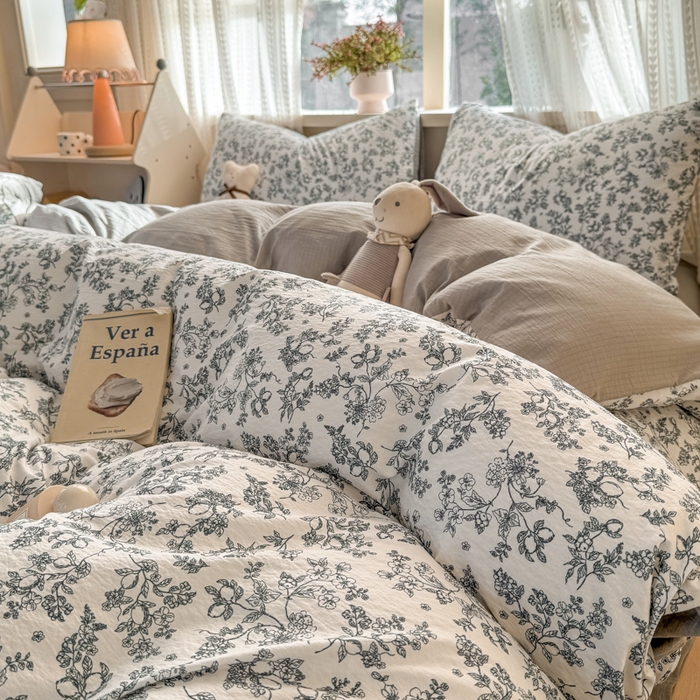 91家纺网 家纺一手货源 找家纺 丽美人家纺 2026新款A类皱皱纱双层印花四件套 花开漫漫