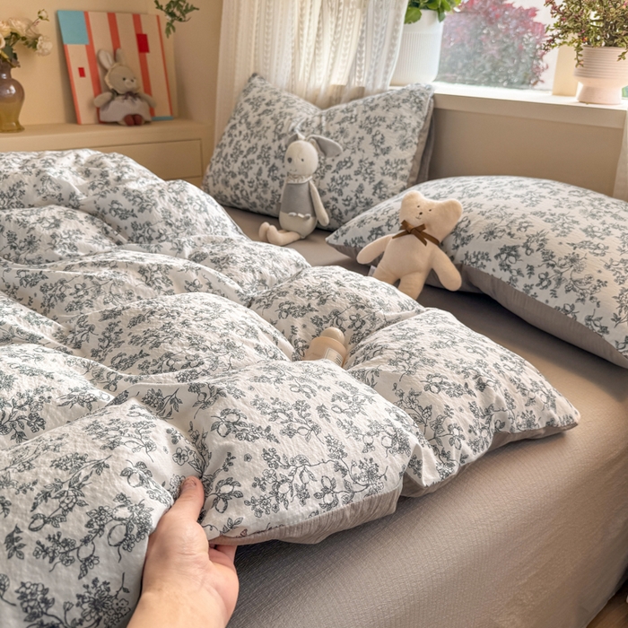 91家纺网 家纺一手货源 找家纺 丽美人家纺 2026新款A类皱皱纱双层印花四件套 花开漫漫