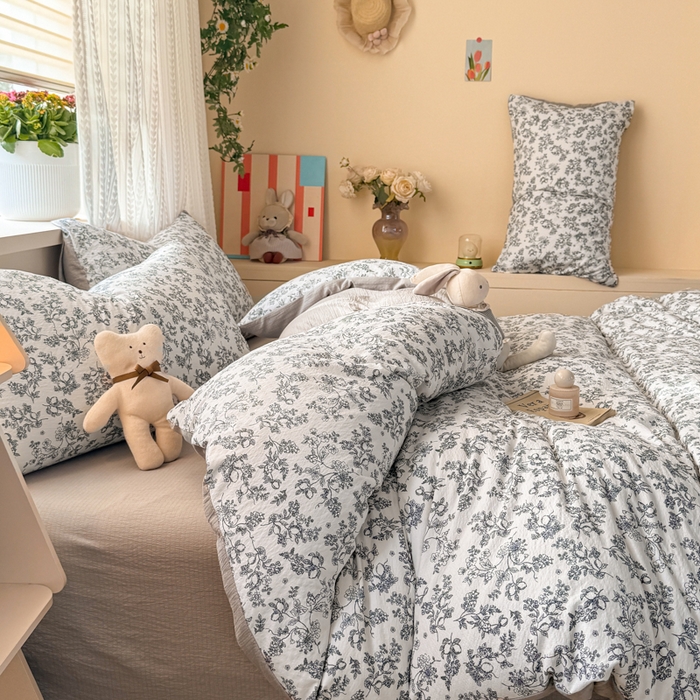 91家纺网 家纺一手货源 找家纺 丽美人家纺 2026新款A类皱皱纱双层印花四件套 花开漫漫