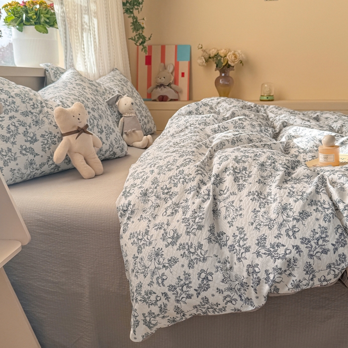 91家纺网 家纺一手货源 找家纺 丽美人家纺 2026新款A类皱皱纱双层印花四件套 花开漫漫