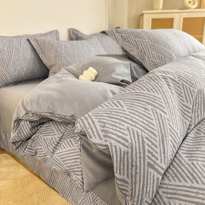 91家纺网 家纺一手货源 找家纺 凌鼎  2026新款混纺加厚磨毛四件套 乔南灰