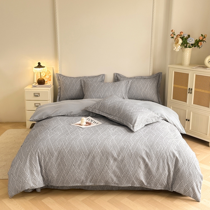 91家纺网 家纺一手货源 找家纺 凌鼎  2026新款混纺加厚磨毛四件套 乔南灰