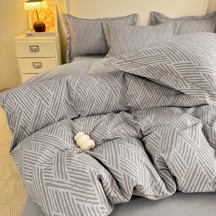 91家纺网 家纺一手货源 找家纺 凌鼎  2026新款混纺加厚磨毛四件套 乔南灰