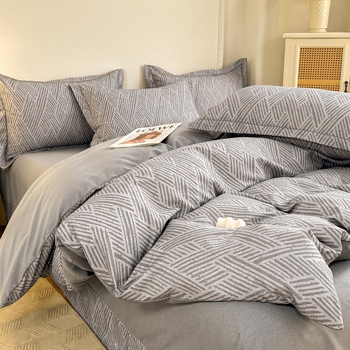 91家纺网 家纺一手货源 找家纺 凌鼎  2026新款混纺加厚磨毛四件套 乔南灰