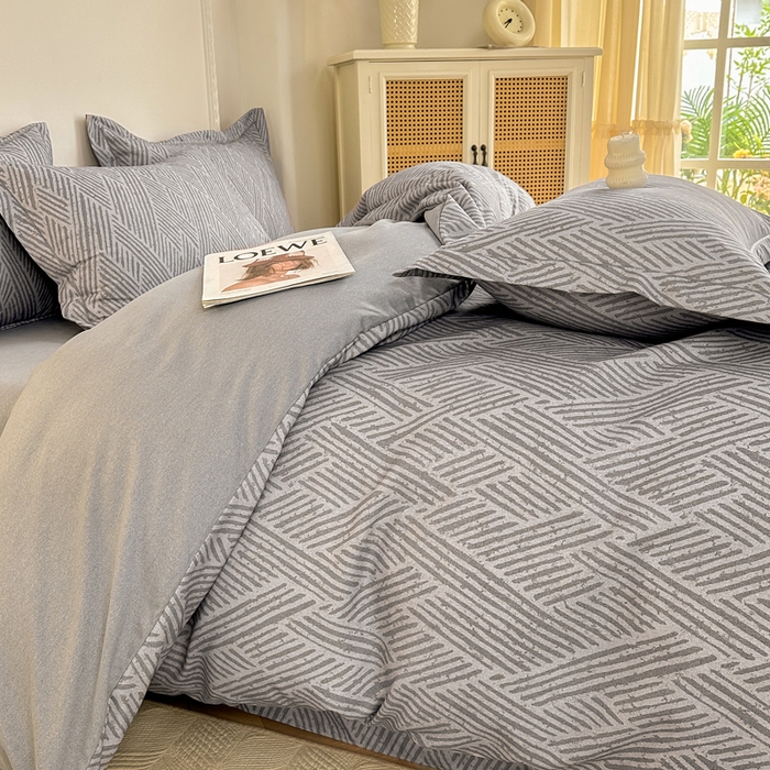 91家纺网 家纺一手货源 找家纺 凌鼎  2026新款混纺加厚磨毛四件套 乔南灰