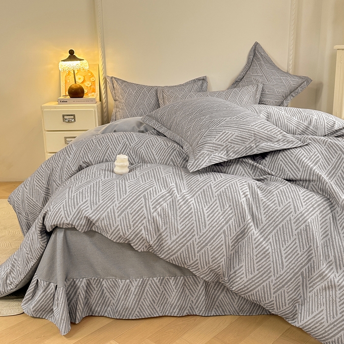 91家纺网 家纺一手货源 找家纺 凌鼎  2026新款混纺加厚磨毛四件套 乔南灰