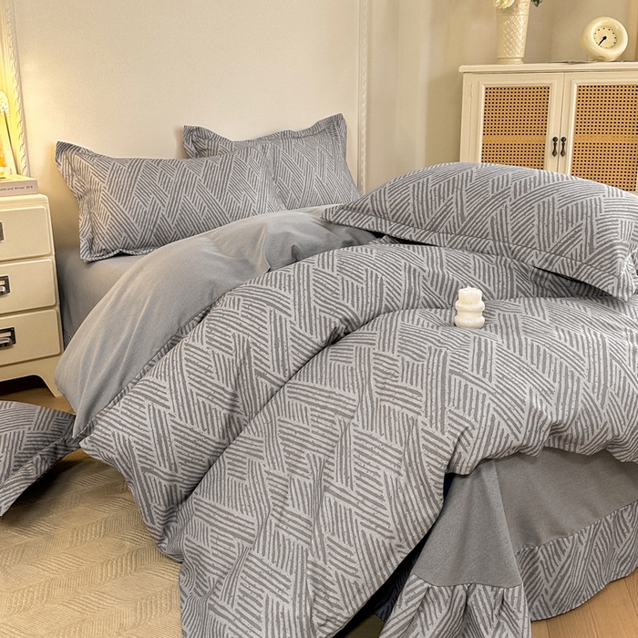 91家纺网 家纺一手货源 找家纺 凌鼎  2026新款混纺加厚磨毛四件套 乔南灰