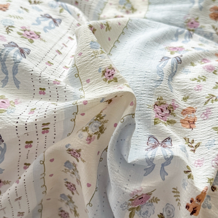 91家纺网 家纺一手货源 找家纺 丽美人家纺 2026新款A类皱皱纱双层印花四件套 花漫蝴蝶