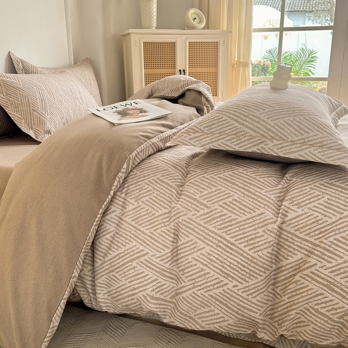 91家纺网 家纺一手货源 找家纺 凌鼎  2026新款混纺加厚磨毛四件套 乔南咖