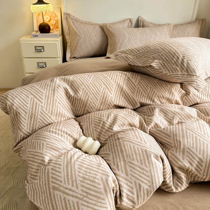 91家纺网 家纺一手货源 找家纺 凌鼎  2026新款混纺加厚磨毛四件套 乔南咖