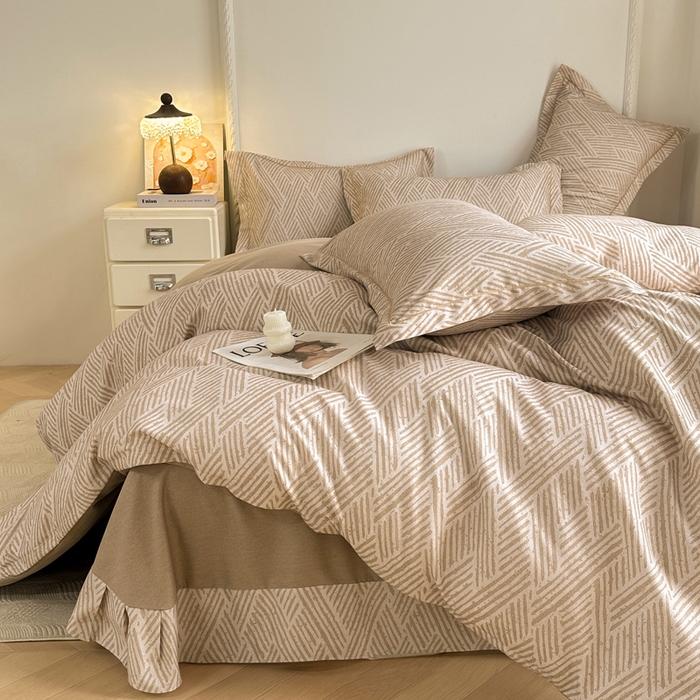 91家纺网 家纺一手货源 找家纺 凌鼎  2026新款混纺加厚磨毛四件套 乔南咖