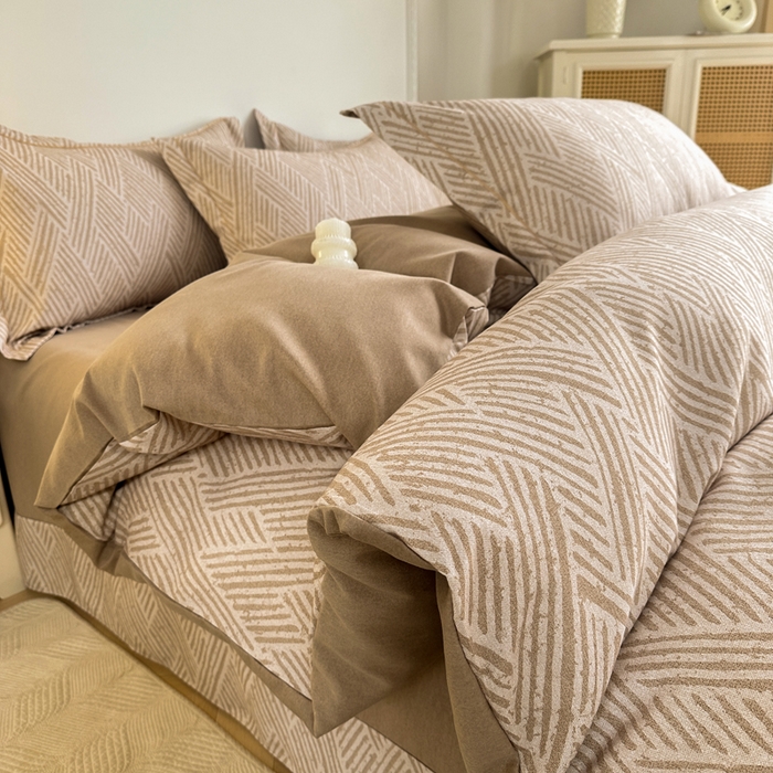 91家纺网 家纺一手货源 找家纺 凌鼎  2026新款混纺加厚磨毛四件套 乔南咖