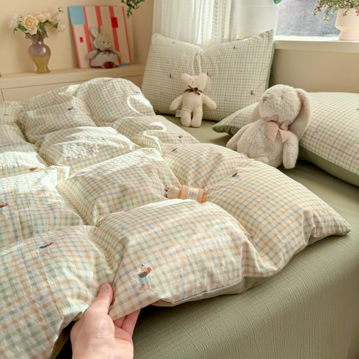 91家纺网 家纺一手货源 找家纺 丽美人家纺 2026新款A类皱皱纱双层印花四件套 腊肠狗