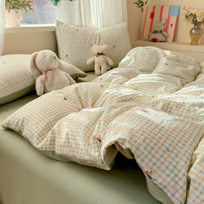 91家纺网 家纺一手货源 找家纺 丽美人家纺 2026新款A类皱皱纱双层印花四件套 腊肠狗