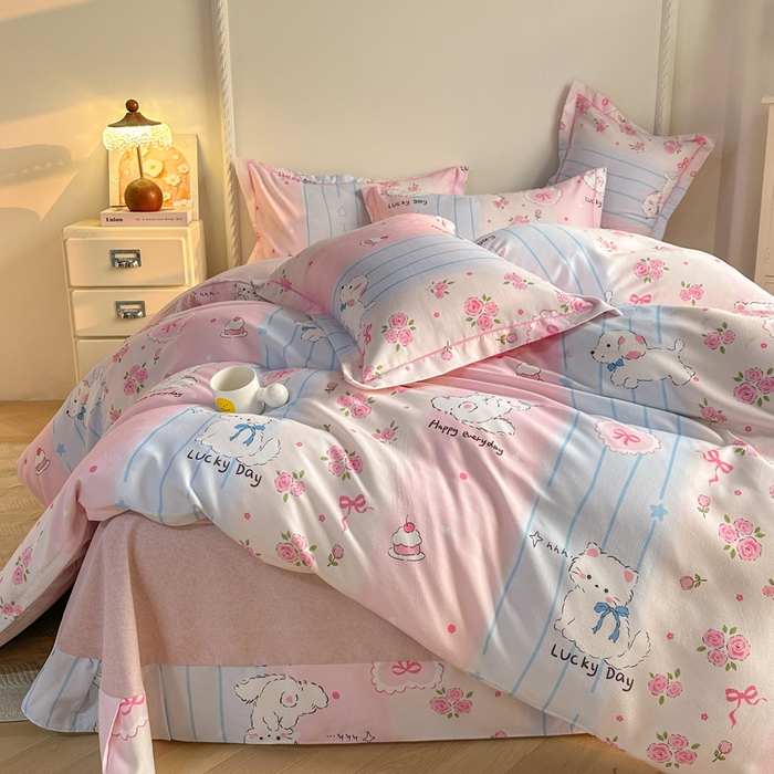 91家纺网 家纺一手货源 找家纺 凌鼎  2026新款混纺加厚磨毛四件套 幸运日