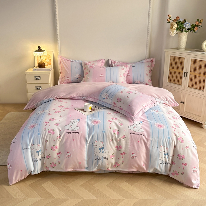 91家纺网 家纺一手货源 找家纺 凌鼎  2026新款混纺加厚磨毛四件套 幸运日