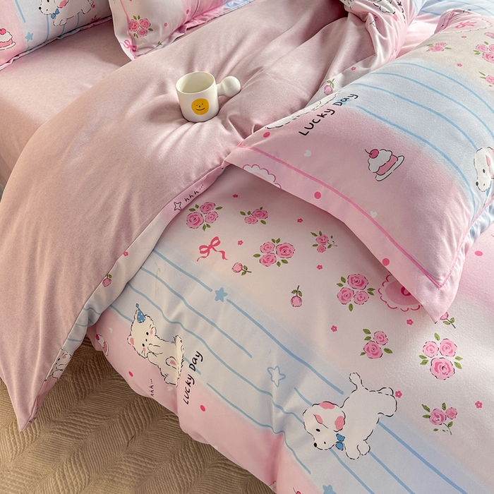 91家纺网 家纺一手货源 找家纺 凌鼎  2026新款混纺加厚磨毛四件套 幸运日