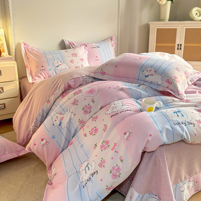 91家纺网 家纺一手货源 找家纺 凌鼎  2026新款混纺加厚磨毛四件套 幸运日