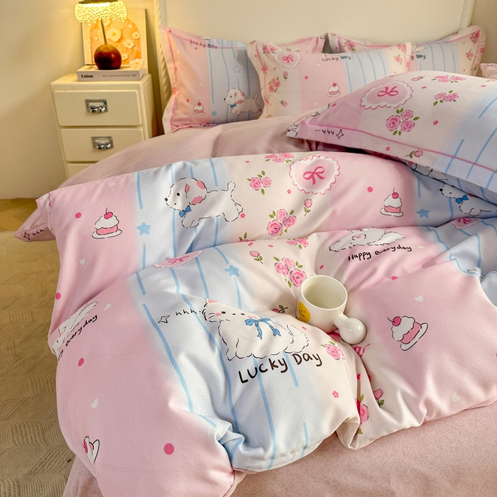 91家纺网 家纺一手货源 找家纺 凌鼎  2026新款混纺加厚磨毛四件套 幸运日