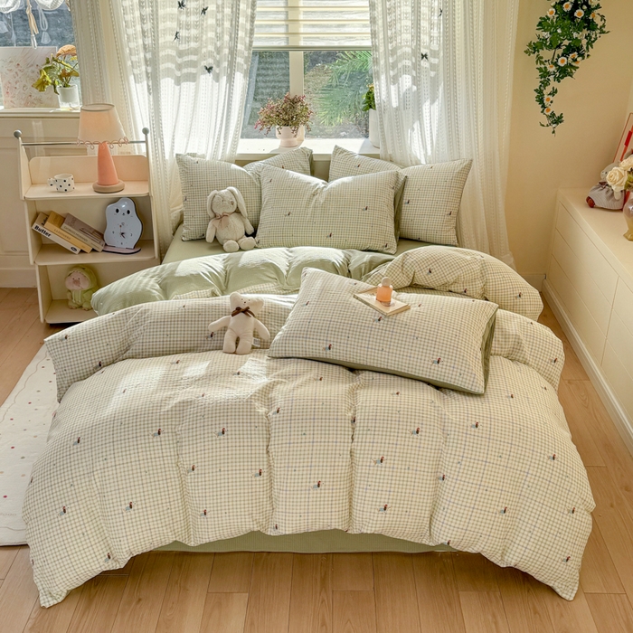 91家纺网 家纺一手货源 找家纺 丽美人家纺 2026新款A类皱皱纱双层印花四件套 腊肠狗