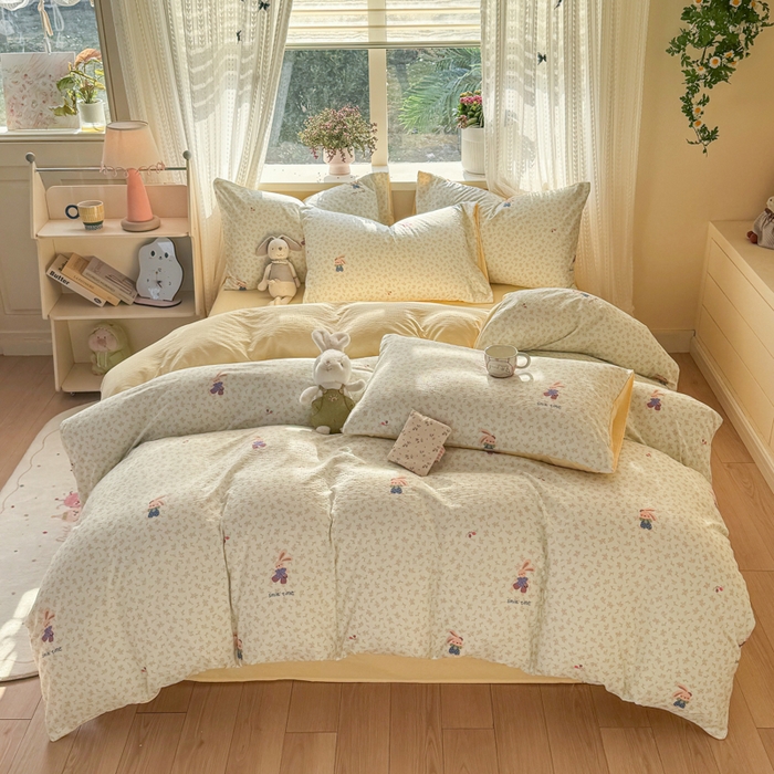 91家纺网 家纺一手货源 找家纺 丽美人家纺 2026新款A类皱皱纱双层印花四件套 乐园