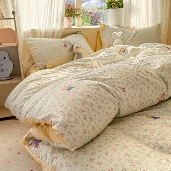 91家纺网 家纺一手货源 找家纺 丽美人家纺 2026新款A类皱皱纱双层印花四件套 乐园