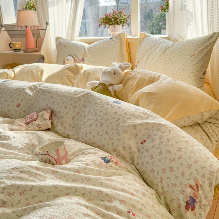 91家纺网 家纺一手货源 找家纺 丽美人家纺 2026新款A类皱皱纱双层印花四件套 乐园