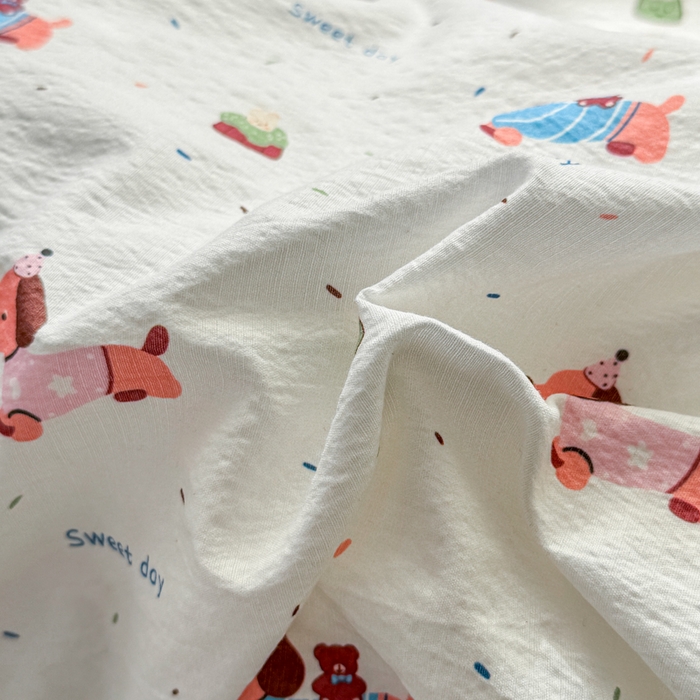 91家纺网 家纺一手货源 找家纺 丽美人家纺 2026新款A类皱皱纱双层印花四件套 洛洛小狗