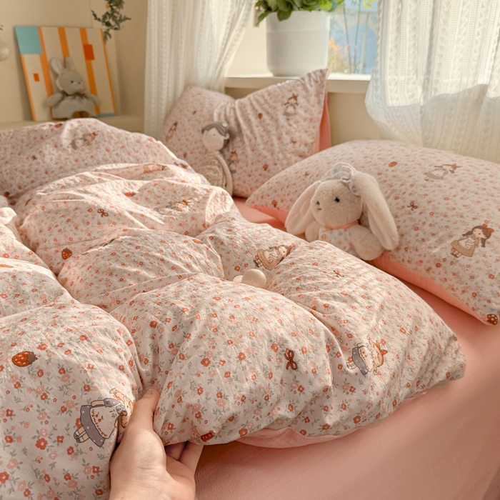 91家纺网 家纺一手货源 找家纺 丽美人家纺 2026新款A类皱皱纱双层印花四件套 玛丽