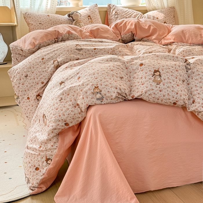 91家纺网 家纺一手货源 找家纺 丽美人家纺 2026新款A类皱皱纱双层印花四件套 玛丽