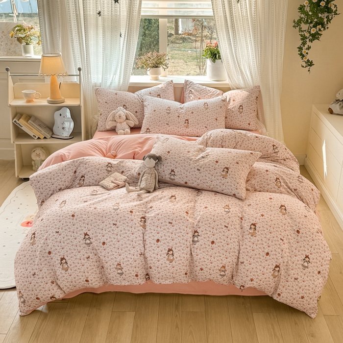 91家纺网 家纺一手货源 找家纺 丽美人家纺 2026新款A类皱皱纱双层印花四件套 玛丽