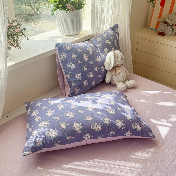 91家纺网 家纺一手货源 找家纺 丽美人家纺 2026新款A类皱皱纱双层印花四件套 浅紫花绒