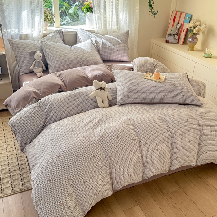 91家纺网 家纺一手货源 找家纺 丽美人家纺 2026新款A类皱皱纱双层印花四件套 柔格小狗