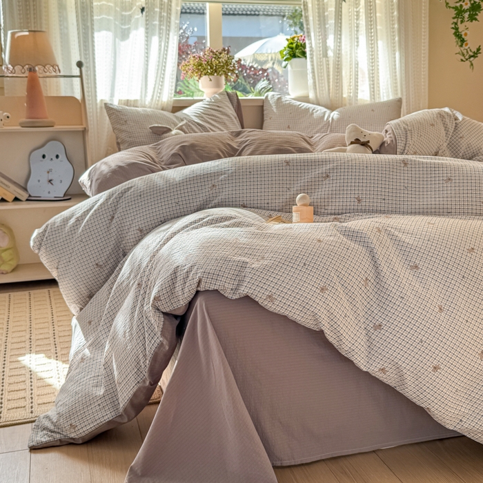 91家纺网 家纺一手货源 找家纺 丽美人家纺 2026新款A类皱皱纱双层印花四件套 柔格小狗