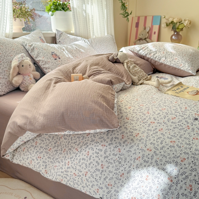 91家纺网 家纺一手货源 找家纺 丽美人家纺 2026新款A类皱皱纱双层印花四件套 时光