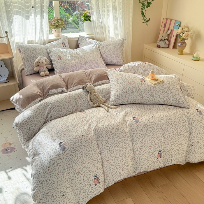 91家纺网 家纺一手货源 找家纺 丽美人家纺 2026新款A类皱皱纱双层印花四件套 时光