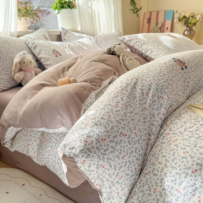 91家纺网 家纺一手货源 找家纺 丽美人家纺 2026新款A类皱皱纱双层印花四件套 时光