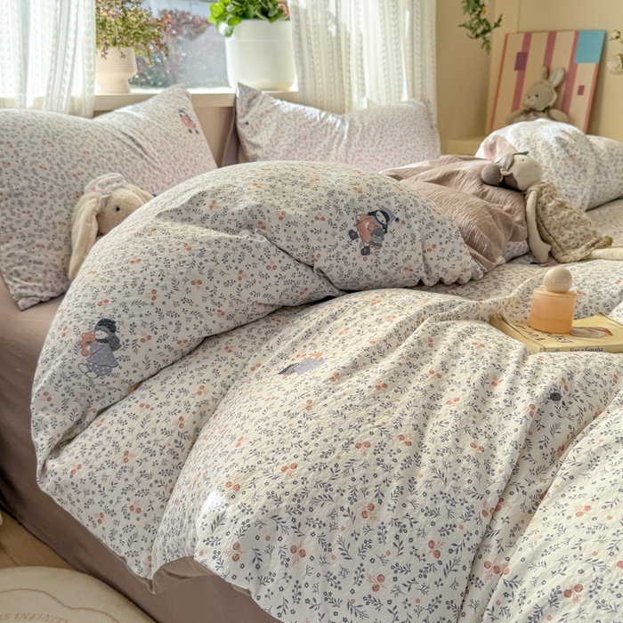 91家纺网 家纺一手货源 找家纺 丽美人家纺 2026新款A类皱皱纱双层印花四件套 时光