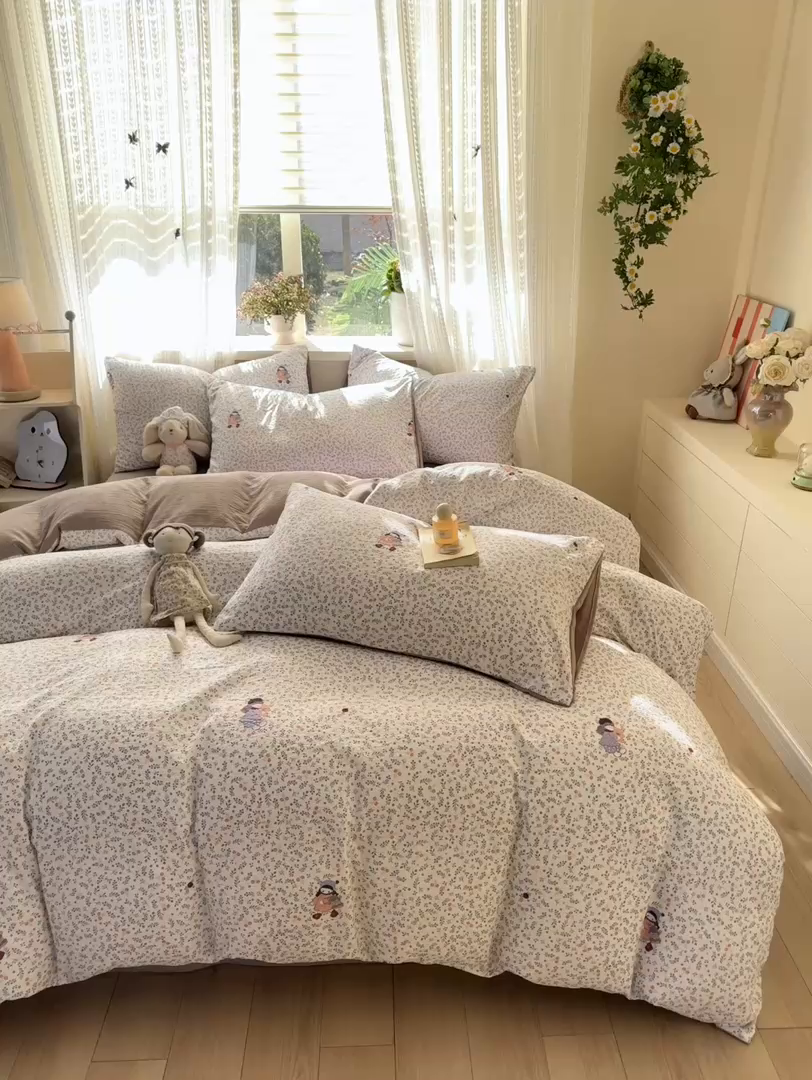 91家纺网 家纺一手货源 找家纺 丽美人家纺 2026新款A类皱皱纱双层印花四件套 时光