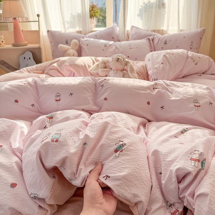 91家纺网 家纺一手货源 找家纺 丽美人家纺 2026新款A类皱皱纱双层印花四件套 兔小姐