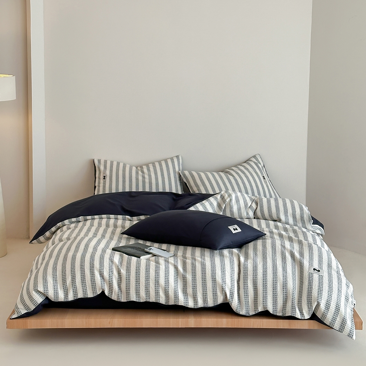 91家纺网 家纺一手货源 找家纺 （总）静家居-简约原创家纺 2026新款ins小清晰简约全棉纯棉华夫格提花四件套-芝士系列