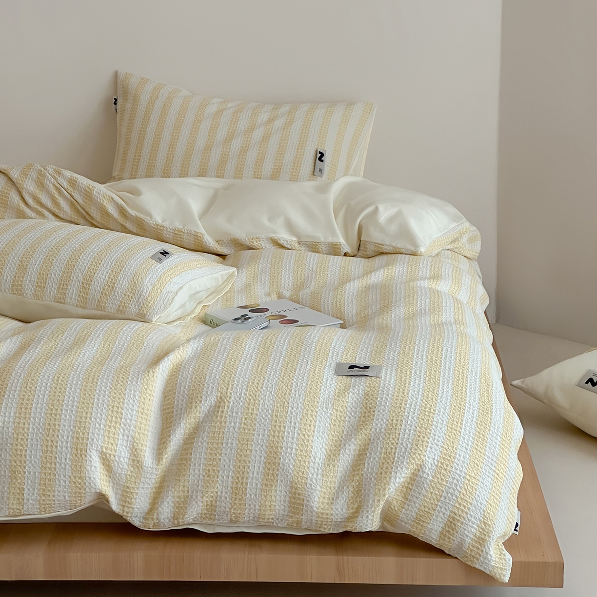 91家纺网 家纺一手货源 找家纺 （总）静家居-简约原创家纺 2026新款ins小清晰简约全棉纯棉华夫格提花四件套-芝士系列