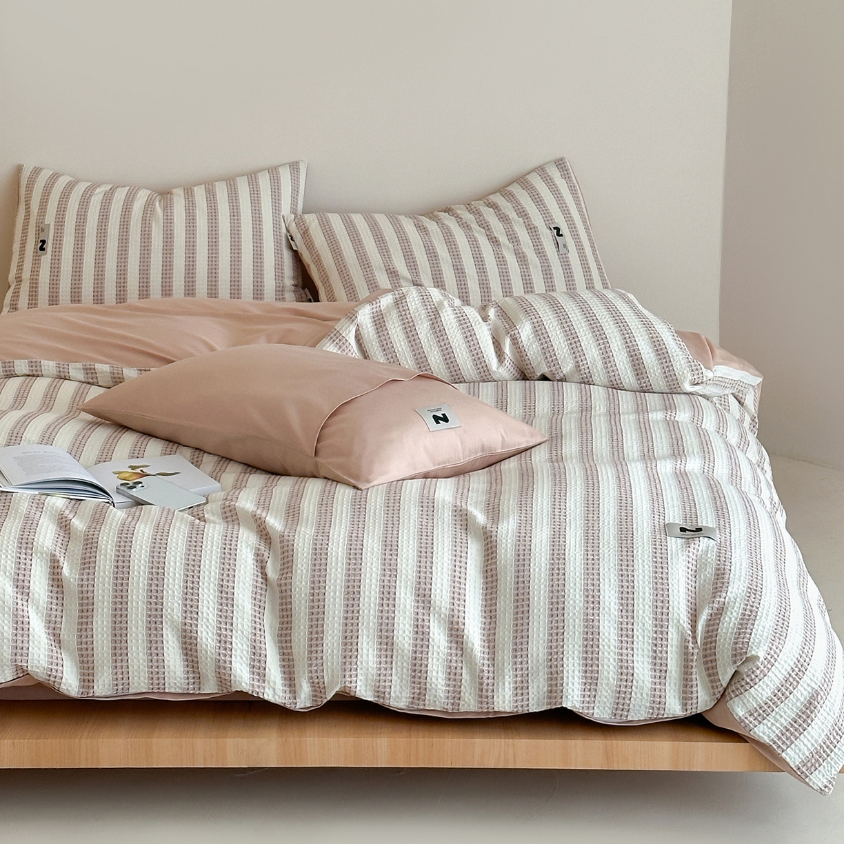 91家纺网 家纺一手货源 找家纺 （总）静家居-简约原创家纺 2026新款ins小清晰简约全棉纯棉华夫格提花四件套-芝士系列