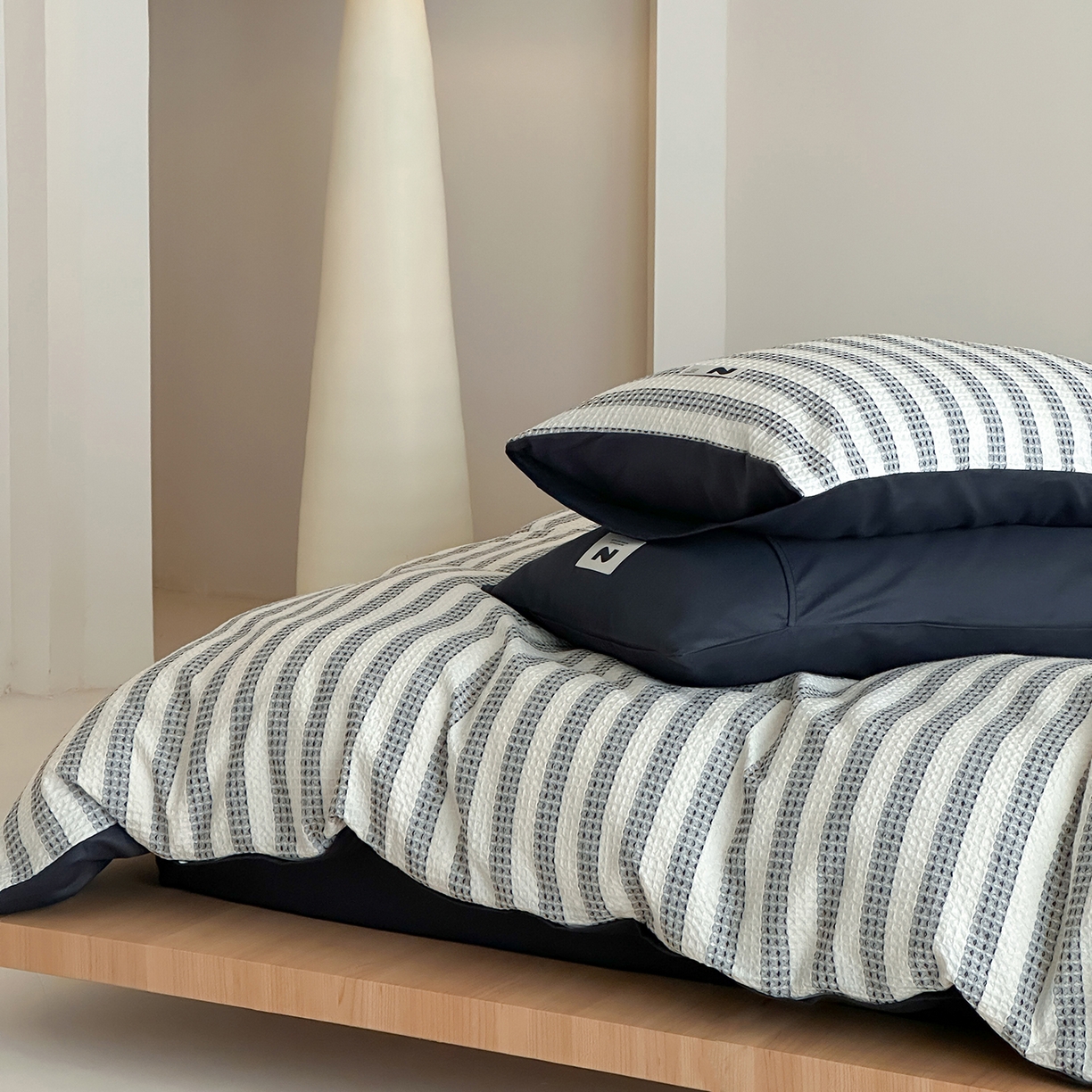 91家纺网 家纺一手货源 找家纺 （总）静家居-简约原创家纺 2026新款ins小清晰简约全棉纯棉华夫格提花四件套-芝士系列