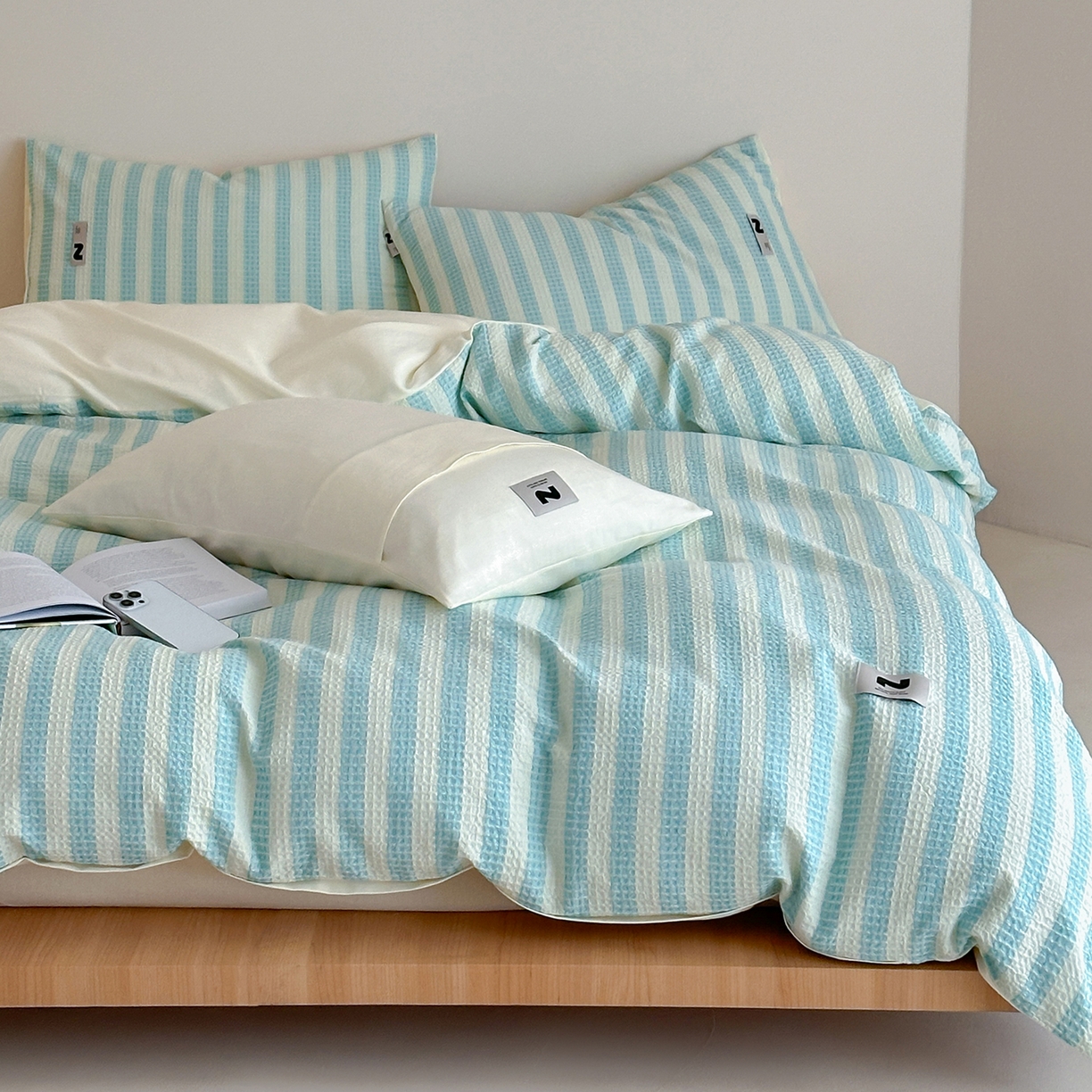 91家纺网 家纺一手货源 找家纺 （总）静家居-简约原创家纺 2026新款ins小清晰简约全棉纯棉华夫格提花四件套-芝士系列