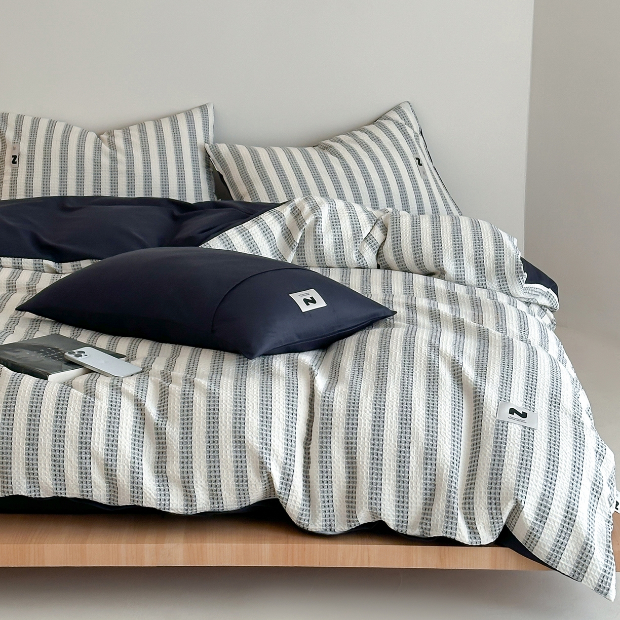 （总）静家居-简约原创家纺 2026新款ins小清晰简约全棉纯棉华夫格提花四件套-芝士系列