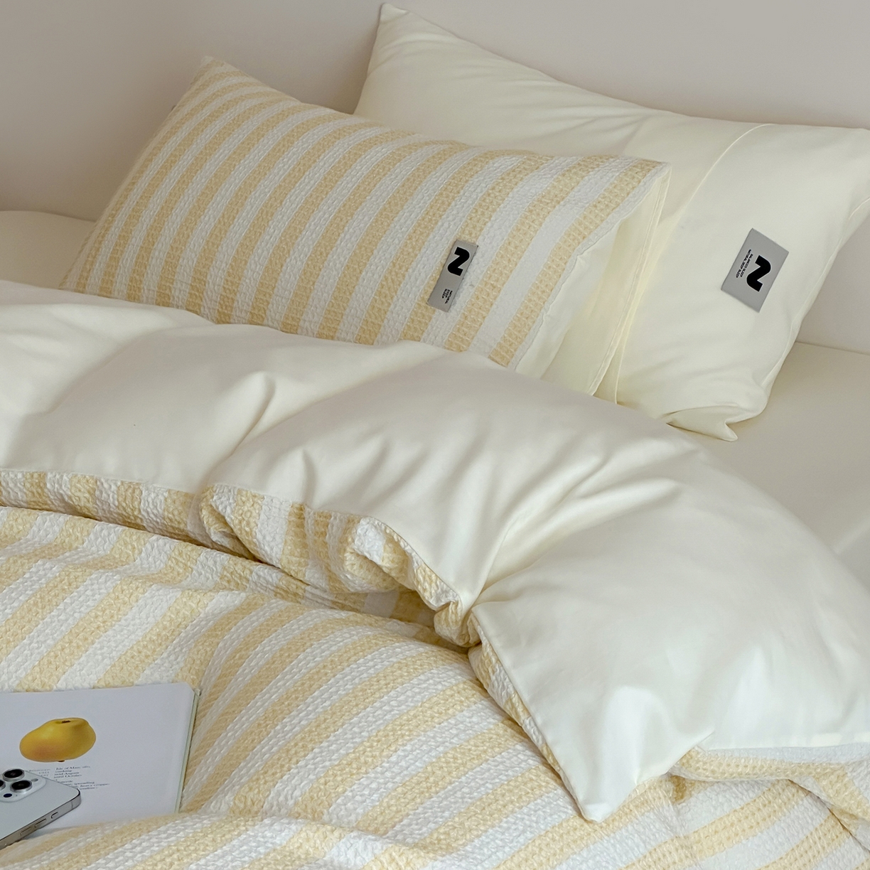 91家纺网 家纺一手货源 找家纺 静家居-简约原创家纺 2026新款ins小清晰简约全棉纯棉华夫格提花四件套-芝士系列 芝士-柠檬黄